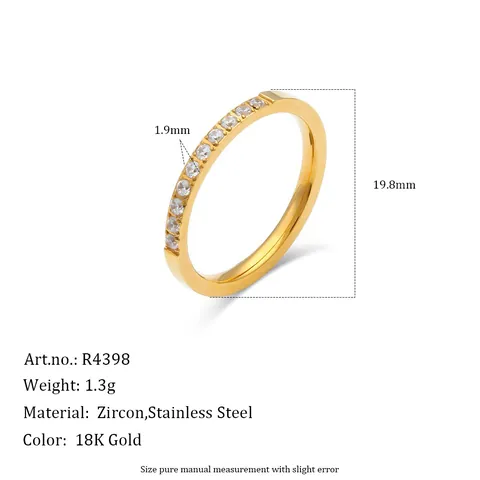 Luxury 18K Gold Plated Stainless Steel Zirconia Ring For Women Elegant Pave Zirconia Solitaire Finger Ring Fashion Jewelry Gift
