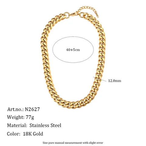 Trendy Stainless Steel Cuban Link Necklace For Women Gold Plated Chunky Chain Hip Hop Punk Geometric Neck Jewelry Gift