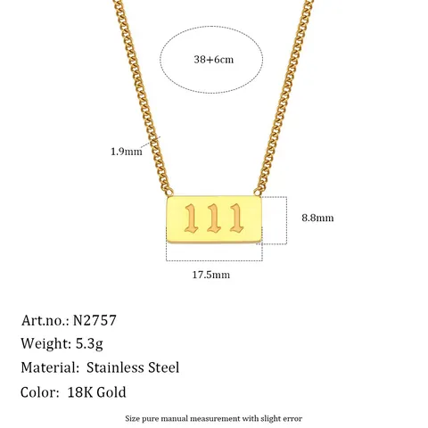 Collar De Moda Número 304 De Acero Inoxidable Chapado En Oro De 18k