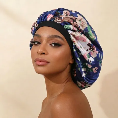 Women Adjustable Satin Sleep Bonnet Floral Leopard Print Night Hair Care Cap With Wide Elastic Band Silky Head Wrap Hat