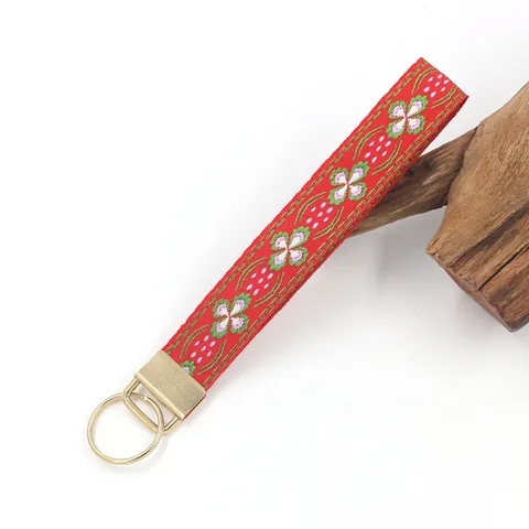 Ethnic Vintage Jacquard Polyester Wrist Strap Keychain Flower Pattern Embroidery Bag Charm Phone Lanyard Key Ring