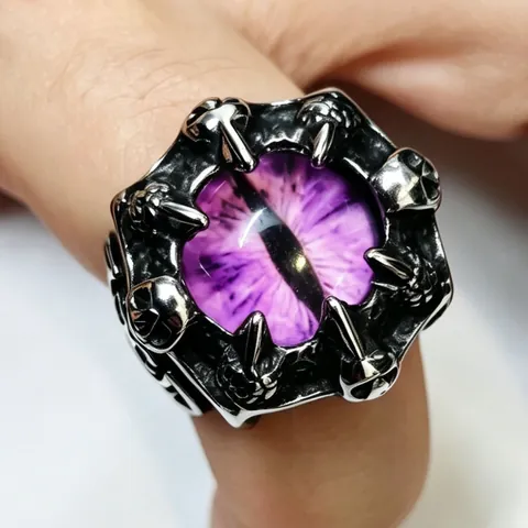 Vintage Stainless Steel Dragon Claw Evil Eye Skull Ring Gothic Punk Biker Jewelry For Men Cool Rock Party Finger Ring