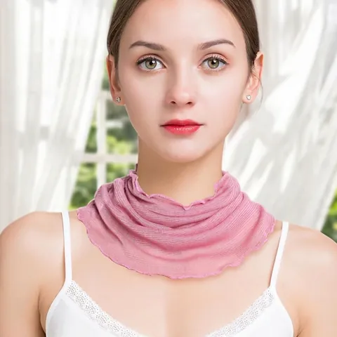 Women 100% Mulberry Silk Mesh Neck Gaiter Solid Color Ruffled Wood Ear Edge Sun Protection Breathable Lightweight Scarf