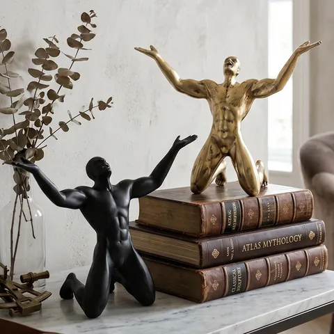Kneeling Male Body Muscle Sculpture Resin Art Statue Nordic Creative Retro Desktop Ornament For Living Room Office