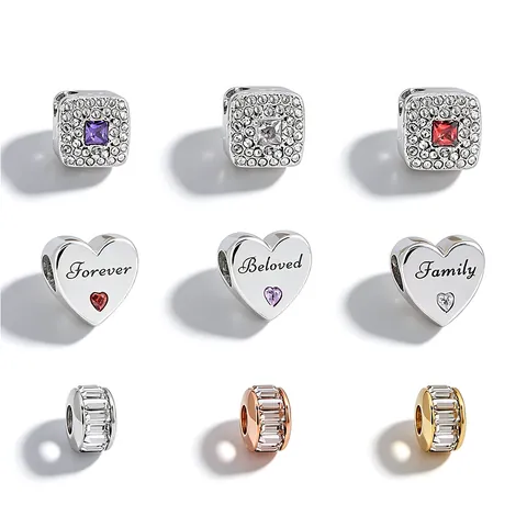 DIY Stainless Steel Large Hole Beads For Jewelry Making Heart Square Rhinestone Charms For Bracelets Pendants Women Jewelry Accessories