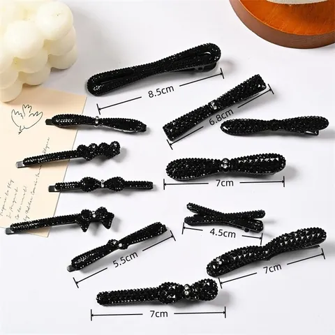Damen Koreanisch Süß Schwarz Glas Haarklammern Set Strass Entenschnabel Clips Haarnadeln Für Tägliches Styling Haarschmuck