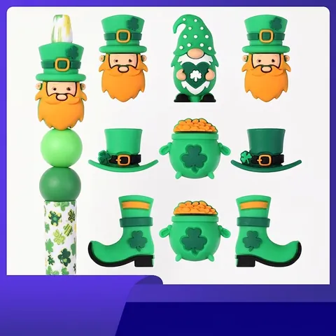 Cuentas de Silicona 3D del Día de San Patricio Para Joyería DIY Trébol Gnomo Olla de Oro Artesanía del Festival Irlandés