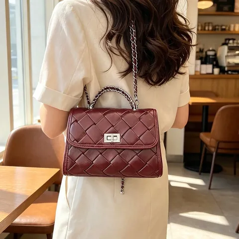 Sac Seau pour Femmes en PU Texture Litchi Simple Boucle à Cabillots en Bambou Sac à Bandoulière Sac à Main Cabas Décontracté