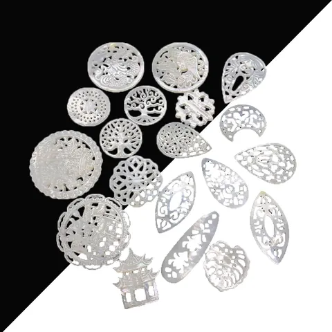 Pendentifs en Nacre Naturelle Coquillage Rond Goutte d'eau Sculpture Ajourée Breloques pour Accessoires de Bijoux DIY