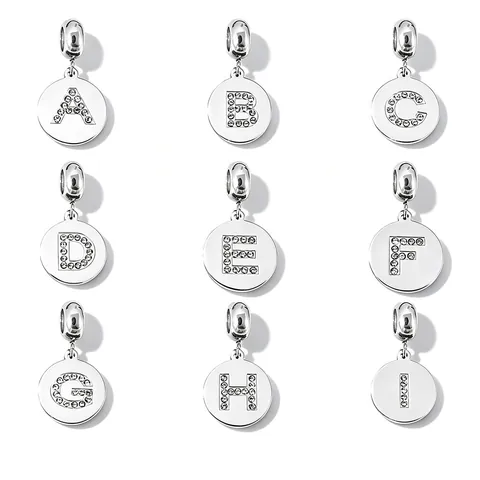 DIY Stainless Steel Round Alphabet Initial Letter Pendant Rhinestone Inlaid Accessory For Jewelry Making Personalized Charm