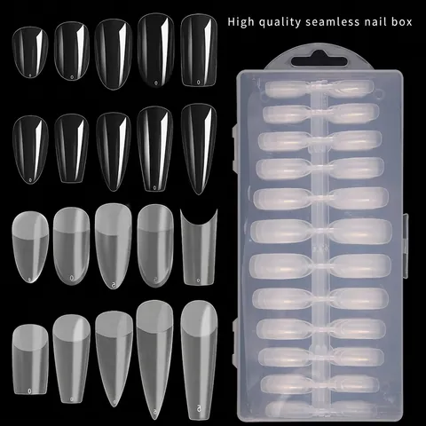 Professional Press On Nails Transparent Frosted Matte Full Cover Long Stiletto Almond Coffin Fake Nail Tips Extension DIY Manicure Tool