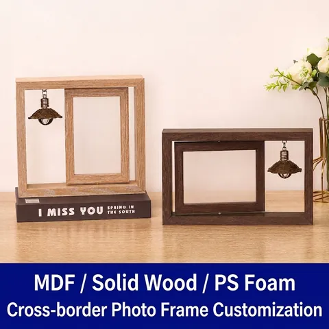 Double Sided Wooden Rotating Photo Frame Tabletop Spin Picture Holder With Heart Pendant Creative Home Wedding Gift Decor