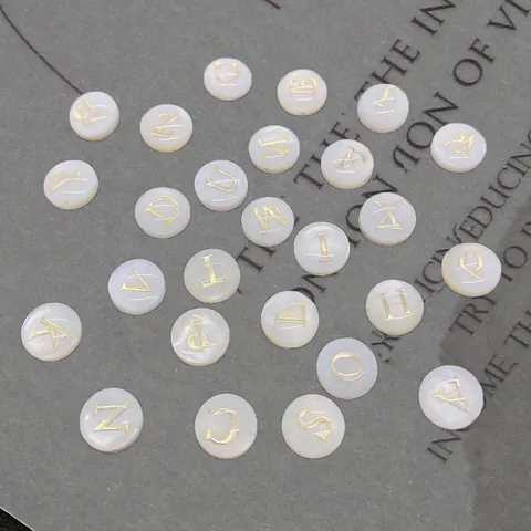 Natural White Shell Alphabet Beads Gold Initial Letter Round Flat Loose Spacer Beads For DIY Jewelry Making Bracelet
