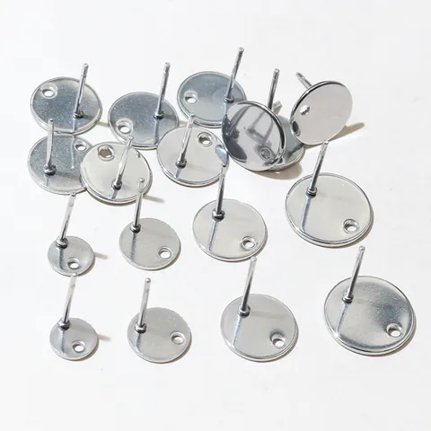 Stainless Steel Round Flat Stud Earring Findings With Hole Earring Posts For DIY Jewelry Making Gold Silver Earring Bases