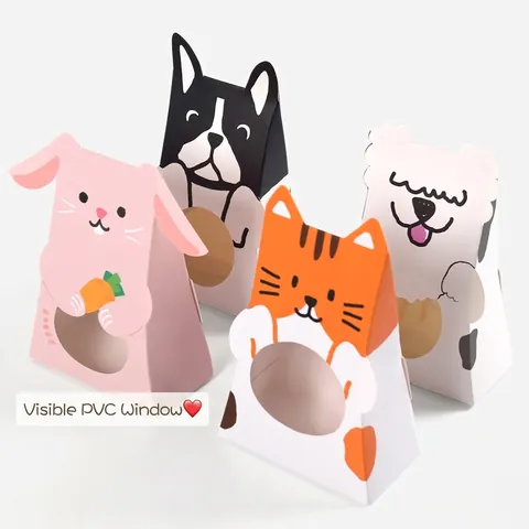 Cartoon Tier Geschenkbox Mit Klarem Fenster Pappe Süßigkeiten Kekse Verpackung Für Party Geburtstag Kinder Geschenk Hase Katze Hund Form