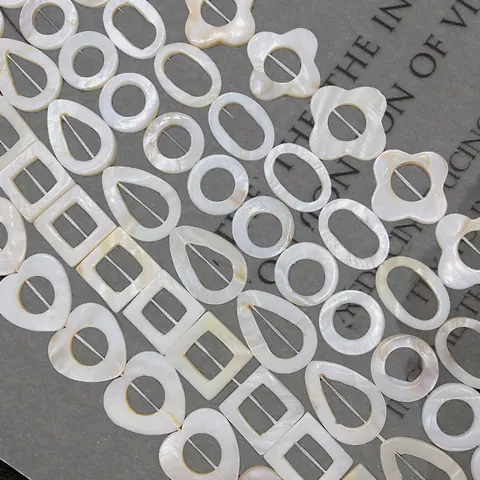 Natural White Mother Of Artificial Pearl Shell Beads Hollow Square Heart Waterdrop Shape Loose Beads For DIY Jewelry Making Necklaces