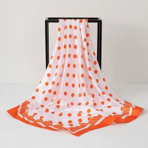 Polka Dot Printed Satin Silk-Like Large Square Scarf Women Elegant Headscarf Casual Retro Shawl Sun Protection Bandana