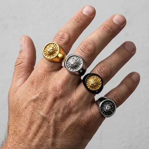 Men's Retro Lion Head Signet Ring Titanium Steel Polished Dominant Punk Animal Ring Vintage Rock Biker Finger Ring Jewelry