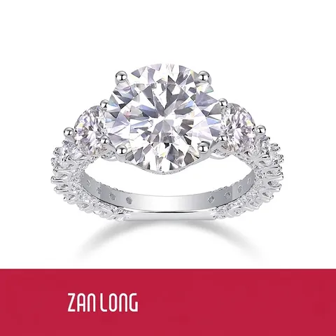 Bague Moissanite Taille Ronde 5 Carats de Luxe en Argent Sterling 925 Bague de Fiançailles à Trois Pierres pour Femme Bijoux Cadeau