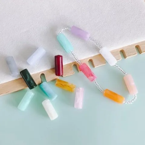 DIY Colorful Resin Cylinder Beads Marble Texture Tube Beads Straight Hole Charms For Jewelry Making Handcrafted Necklace Bracelet Accessories