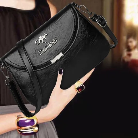 Women Simple PU Leather Crossbody Bag Elegant Flap Shoulder Bag With Kangaroo Metal Logo Fashion Messenger Bag Daily Travel