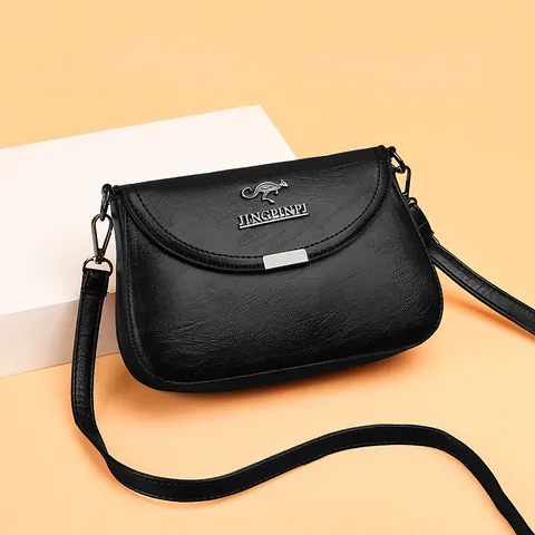 Women Simple PU Leather Crossbody Bag Elegant Flap Shoulder Bag With Kangaroo Metal Logo Fashion Messenger Bag Daily Travel