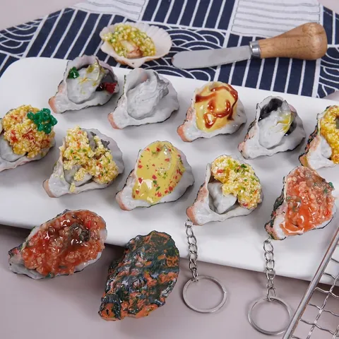 Simulation Oyster Scallop Keychain Realistic Fake Seafood Food Model PVC Resin Shellfish For Bag Charm Backpack Novelty Gift