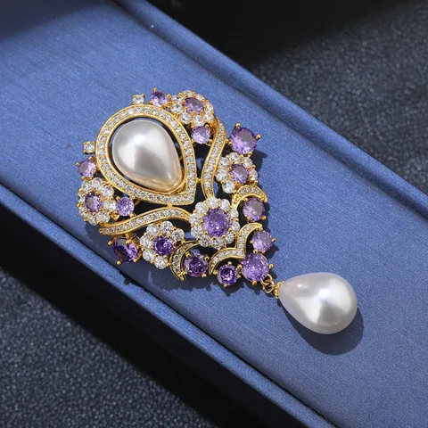 Elegant Alloy Butterfly Brooch With Artificial Pearl Inlay Vintage Marble Texture Butterfly Pin For Women Suit Jewelry Accessories