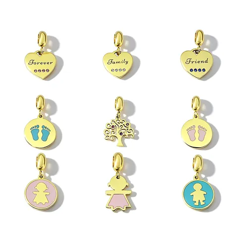 Stainless Steel Gold Plated Heart Tree of Life Baby Footprint Charms Enamel Rhinestone Pendants For DIY Jewelry Making