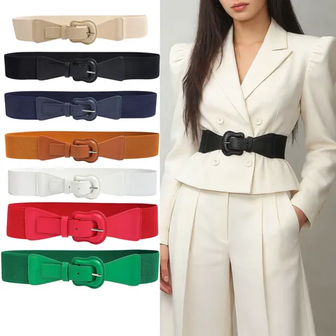Fashion Women Elastic Wide Belt Versatile Retro Waist Corset With Pin Buckle PU Leather Slimming Waistband For Dress Coat
