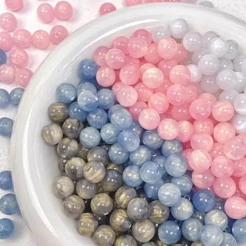 Resin Imitation Cat Eye Starry Sky Marble Pattern Round Loose Beads For DIY Jewelry Making Bracelet Necklace Accessories