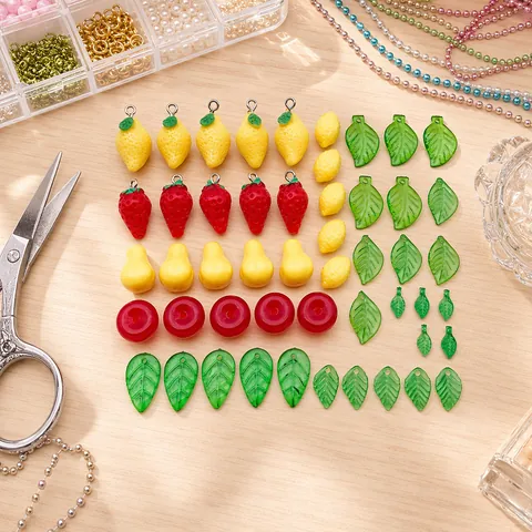 3D Acrylic Resin Fruit Leaf Pendants For DIY Jewelry Making Mini Strawberry Lemon Apple Pear Charms Mixed Mixed Crafting Supplies