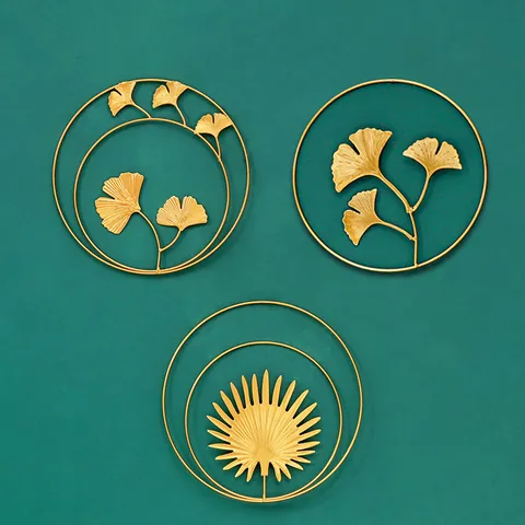 Golden Metal Leaf Wall Decor Nordic Light Luxury Iron Ginkgo Monstera Maple Palm Hanging Art For Living Room Office
