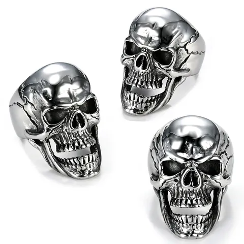 Retro Skull Head Ring Stainless Steel Polished Punk Rock Gothic Biker Jewelry For Men Unisex