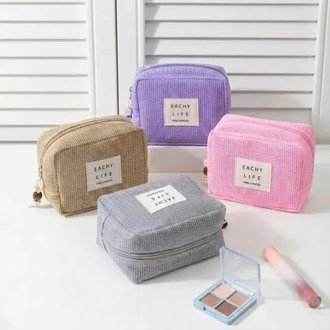 Mesh Cosmetic Bag Breathable Semi-Transparent Travel Toiletry Storage Pouch Zippered Square Handbag Women Minimalist