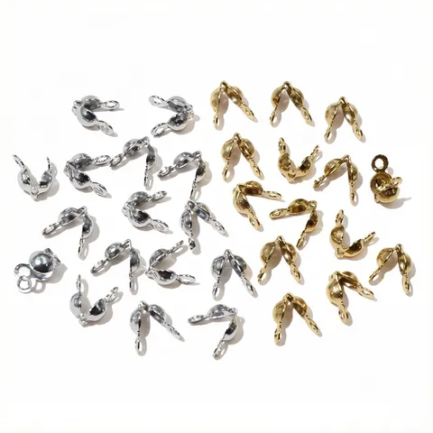 Stainless Steel Bead Tips Calottes Double Loops End Clasps Crimp Covers For DIY Jewelry Making Necklace Bracelet Findings