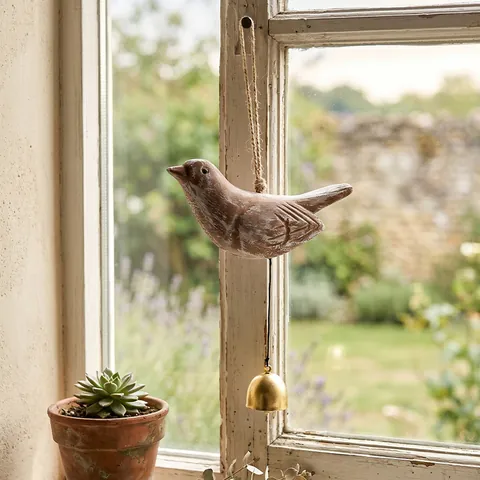 Vintage Wooden Bird Wind Chime With Metal Bell Rustic Hanging Ornament For Garden Home Decor Window Porch Distressed