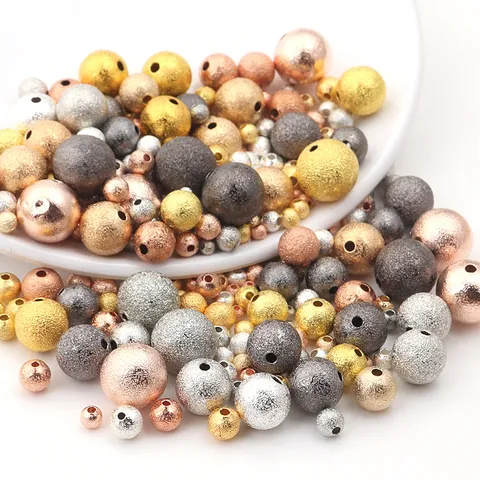 Frosted Copper Round Spacer Beads Stardust Texture Metal Loose Beads For DIY Bracelet Necklace Jewelry Making Finding Craft Accessory