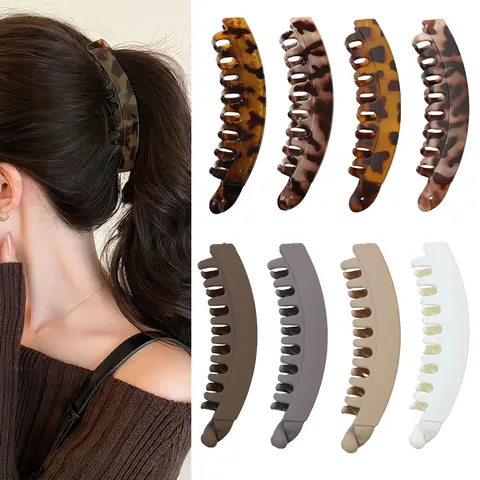 Matte Simple Large Banana Clip For Thick Hair Anti-slip Ponytail Holder Vertical Hair Clip Leopard Printed Hair Accessories