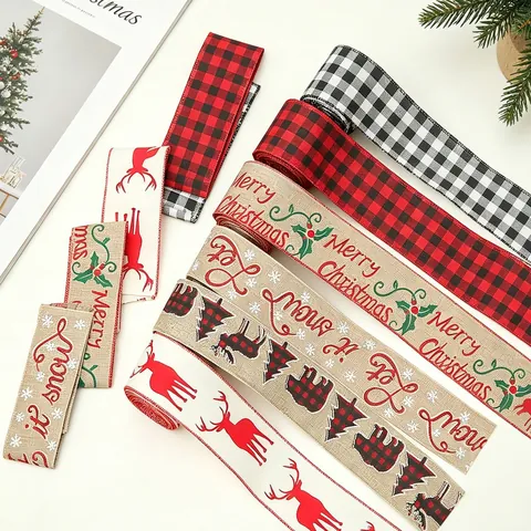 Ruban de Noël Aspect Toile de Jute Renne Carreaux Buffalo Merry Christmas Let It Snow Ruban Décoratif Pour Noeuds DIY Sapin