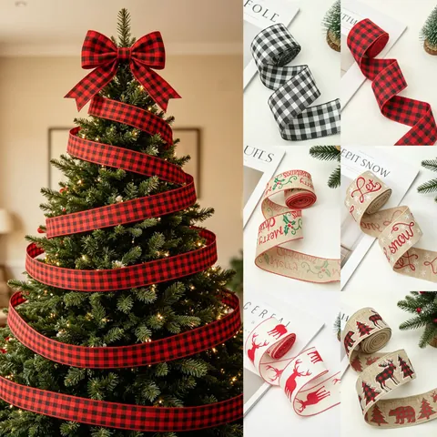 Ruban de Noël Aspect Toile de Jute Renne Carreaux Buffalo Merry Christmas Let It Snow Ruban Décoratif Pour Noeuds DIY Sapin