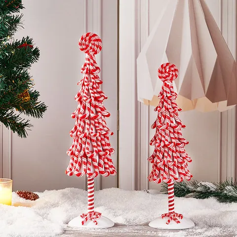 Miniature Christmas Candy Tree Tabletop Ornament Polymer Clay Red And White Striped Lollipop Style Christmas Tree Festive Decoration