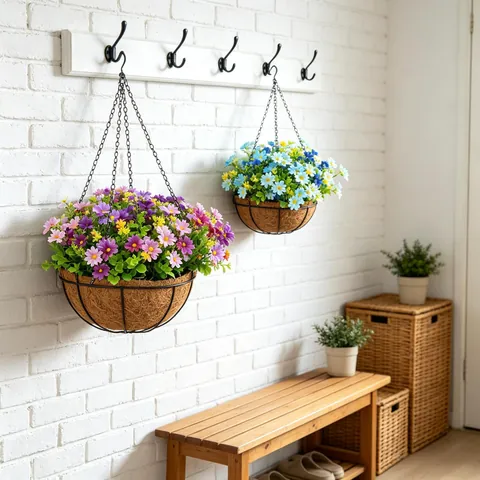 Τεχνητό Κρεμαστό Καλάθι Μαργαρίτα Ηλιοτρόπιο Με Επένδυση Κοκοφοίνικα Σιδερένια Αλυσίδα Ποιμενική Γλάστρα Διακόσμηση Σπιτιού