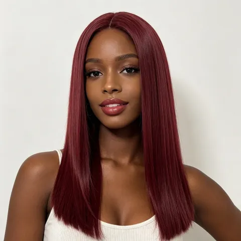 Women Long Straight Bob Wig Middle Part High Temperature Synthetic Fiber Hair Wine Red Black Blonde Fashion Daily Full Wig