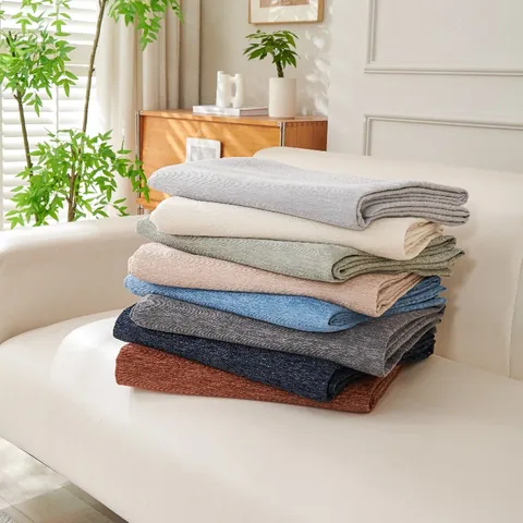 Funda de Sofá de Chenilla de Color Sólido con Borlas Manta de Punto Suave Protector de Muebles para Sala de Estar Estilo Crema Decoración Hogar
