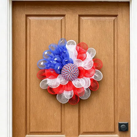 Patriotic Independence Day Wreath Red White Blue Mesh American Flag Stars Stripes Front Door Hanging Decor Party Ornaments