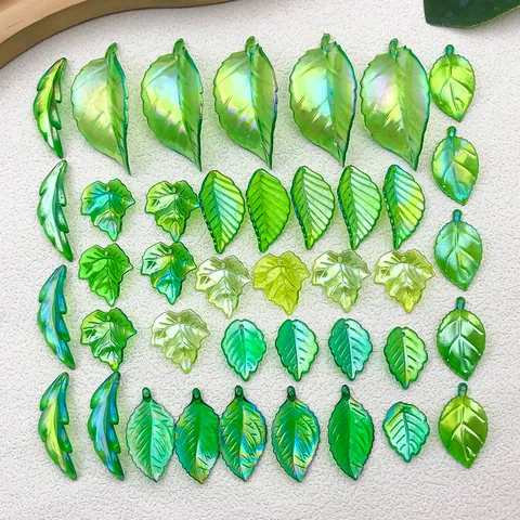 Acrylic Leaf Beads Green Transparent AB Leaf Charms DIY Earrings Necklace Hair Accessories Handmade Jewelry Material