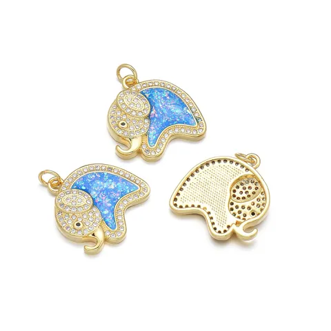 18K Verguld Koperen Olifant Dier Hanger Met Zirconia Kleurrijke Opaal-Look DIY Mode Vrouwen Sieraden Accessoire