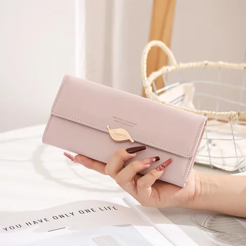 Portefeuille Long pour Femmes en Cuir PU avec Boucle en Métal Feuille Porte-Cartes Grande Capacité Pochette Élégante