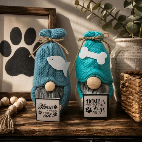 Pet Theme Knitted Gnome Faceless Doll Ornament Nordic Home Decor Dog Cat Lover Gift Plush Desktop Decoration Rudolp Figurine